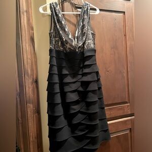 Elegant Black and Silver Lace Mini Dress